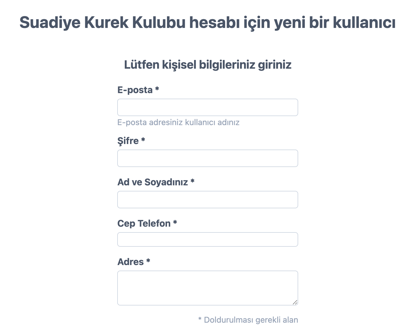Kişisel bilgiler formu ekranı