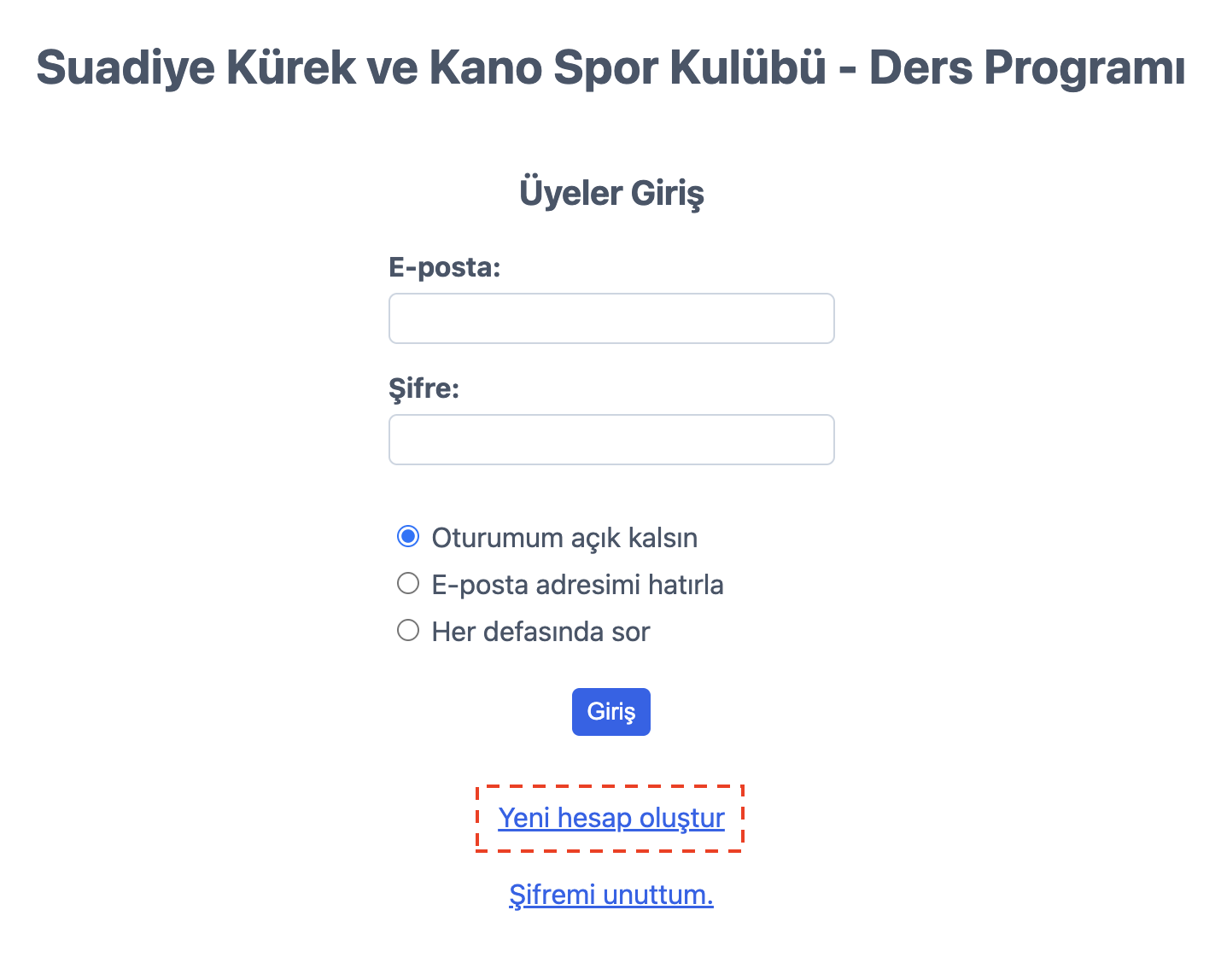 Randevu sisteminde yeni hesap oluşturma ekranı
